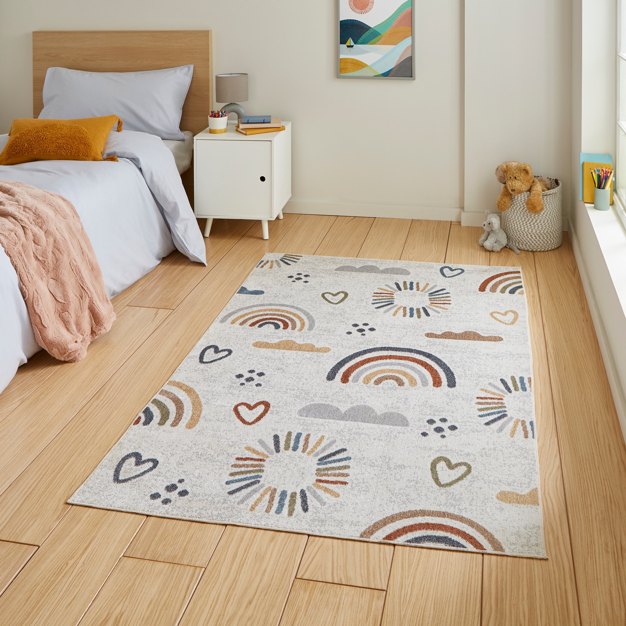 Vida Kids Rainbow Sun Washable Childrens Rugs In Multi